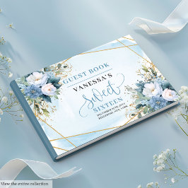 Sparkling Pastel Blue White Floral Sweet Sixteen ゲストブック