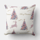 Sparkling Pastel Christmas Trees and Reindeer クッション (正面)