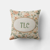 Sparkling Peach Peony Monogram Floral Pattern クッション (裏面)