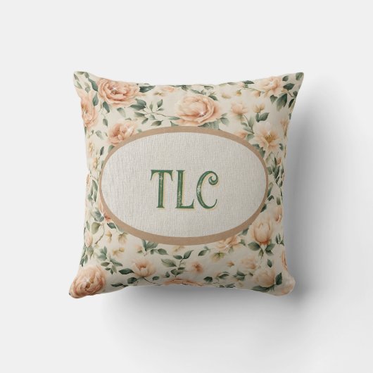 Sparkling Peach Peony Monogram Floral Pattern クッション (裏面)