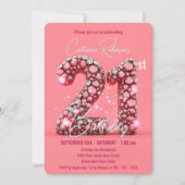 Sparkling Pink and Silver Gemstones 21st Birthday 招待状 (正面)