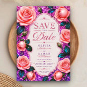 Sparkling Pink Glitter Rose セーブザデート