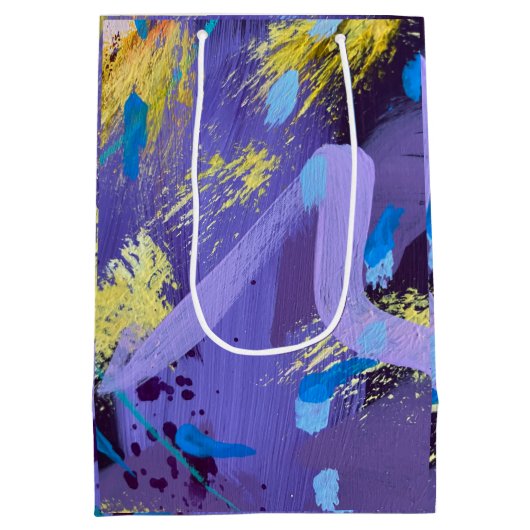 Sparkling Purple and Yellow Abstract Art Gift Bag ミディアムペーパーバッグ (裏面)