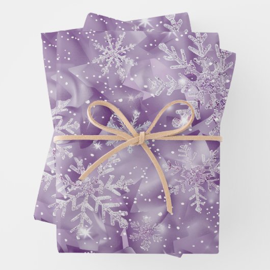 Sparkling Purple Snowflake Pattern ラッピングペーパーシート (インサイチュ)
