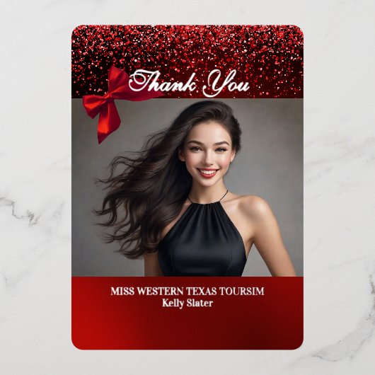 Sparkling Red Real Foil Thank You Card 箔シーズンカード (正面)