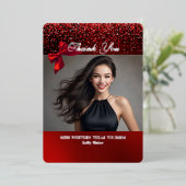 Sparkling Red Real Foil Thank You Card 箔シーズンカード (立ち正面)