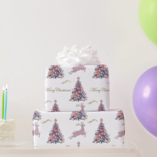 Sparkling Reindeer Pastel Pink Christmas  ラッピングペーパー