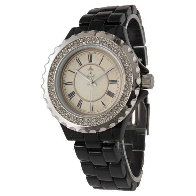 Sparkling Rhinestone Vintage Watch - Elegant Black 腕時計 (アングル)