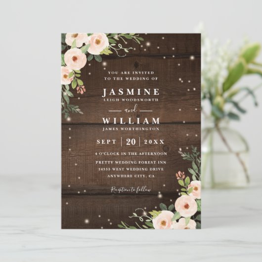 Sparkling Rustic Floral Country QR Code Wedding 招待状 (スタンド正面)