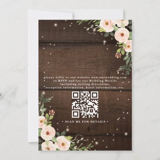 Sparkling Rustic Floral Country QR Code Wedding 招待状 (裏面)