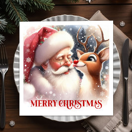 Sparkling Santa Rudolph Xmas Table Napkins スタンダードカクテルナプキン