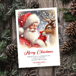 Sparkling Santa With Rudolph Festive Greeting Card シーズンカード