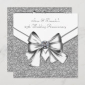 Sparkling Silver 25th Wedding Anniversary Celebrat 招待状 (正面/裏面)