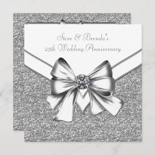 Sparkling Silver 25th Wedding Anniversary Celebrat 招待状 (正面/裏面)