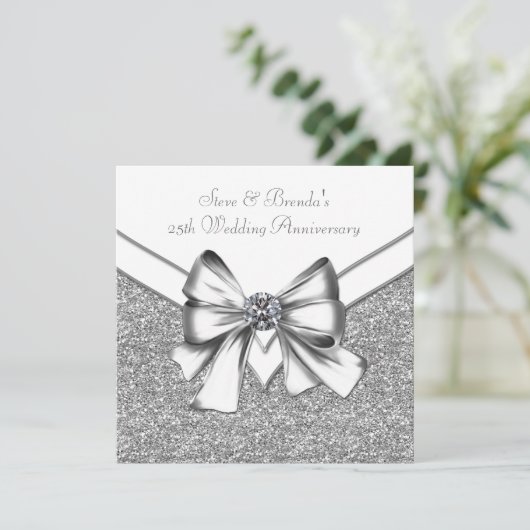 Sparkling Silver 25th Wedding Anniversary Celebrat 招待状 (スタンド正面)