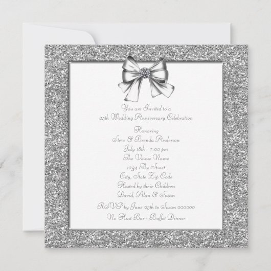 Sparkling Silver 25th Wedding Anniversary Celebrat 招待状 (裏面)