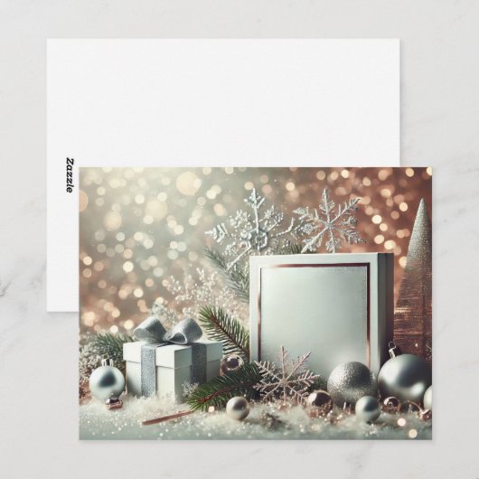Sparkling Silver Christmas Background with Decorat シーズンカード (正面/裏面)