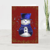 Sparkling Snowman in Blue Velvet Christmas カード (正面)