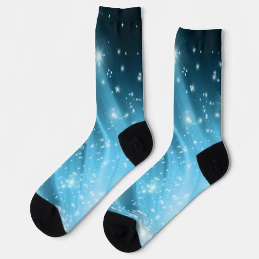 Sparkling Starry Night Sky Blue Gradient Crew Sock ソックス (左)