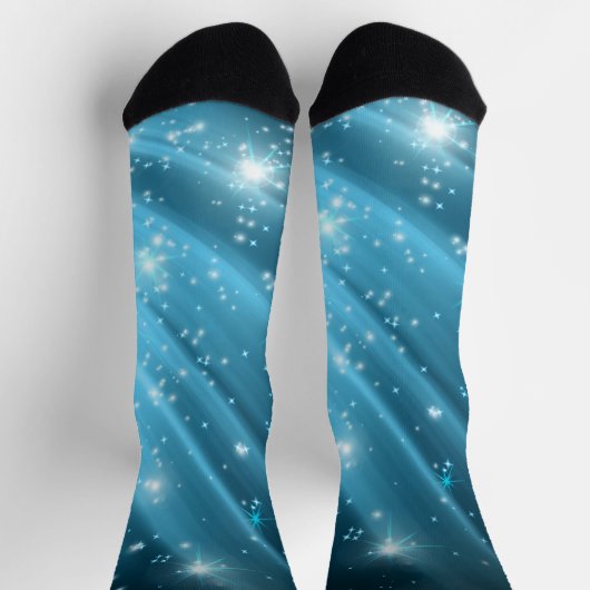 Sparkling Starry Night Sky Blue Gradient Crew Sock ソックス (上部)