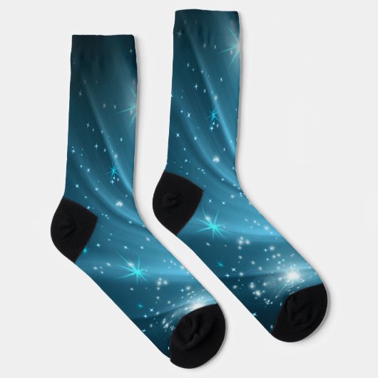 Sparkling Starry Night Sky Blue Gradient Crew Sock ソックス (右)