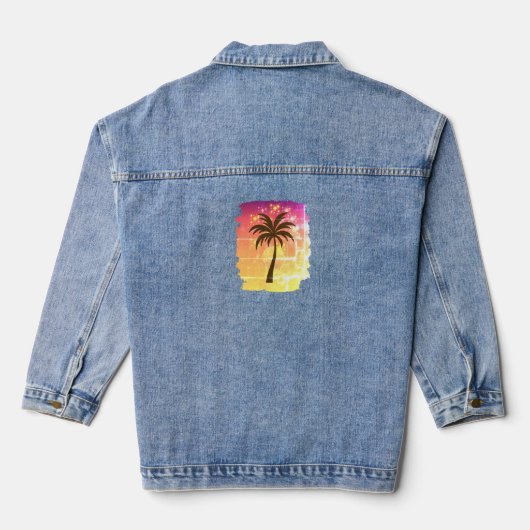 Sparkling Sunset Palm Tree | Tropical Paradise Sil デニムジャケット (裏面)