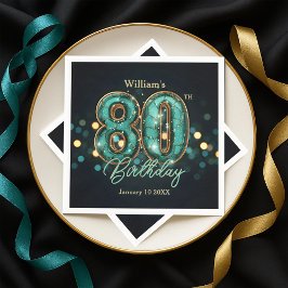 Sparkling Teal and Gold 80th Birthday スタンダードカクテルナプキン