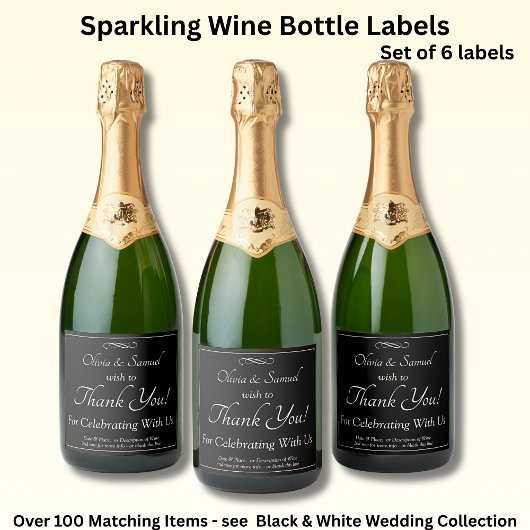 Sparkling Wine Bottle Labels, Black White Infinity スパークリングワインラベル