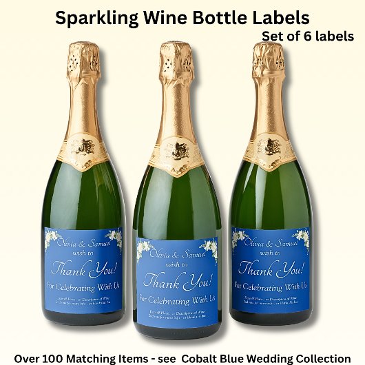Sparkling Wine Bottle Labels, Cobalt Blue & White  スパークリングワインラベル