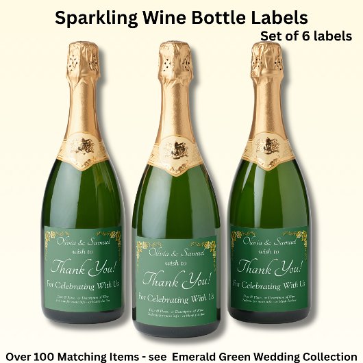 Sparkling Wine Bottle Labels, Emerald Green & Gold スパークリングワインラベル