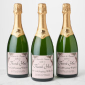 Sparkling Wine Bottle Labels, Pink Roses & Doves  スパークリングワインラベル (ボトル)