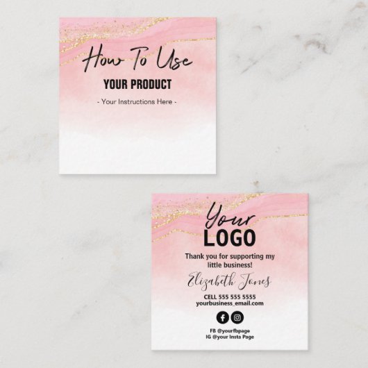 Sparkly Agate Pink金ゴールド命令SQUの使い方 スクエア名刺 (正面/裏面)