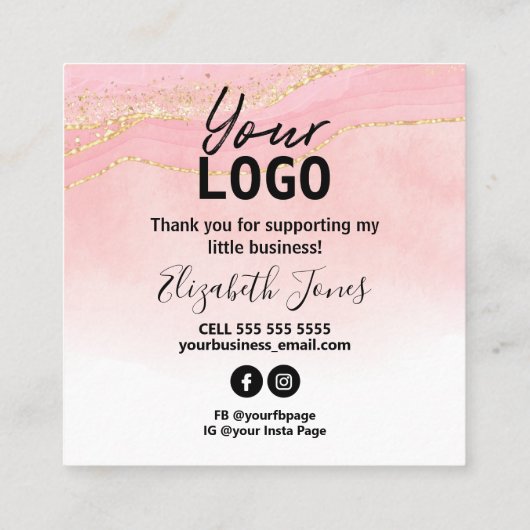 Sparkly Agate Pink金ゴールド命令SQUの使い方 スクエア名刺 (裏面)