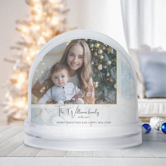 Sparkly Blue & Gold Marble Photo Snow Globe