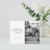 Sparkly Bubblyスクリプトホリデーメリーフォトポストカード シーズンポストカード (スタンド正面)