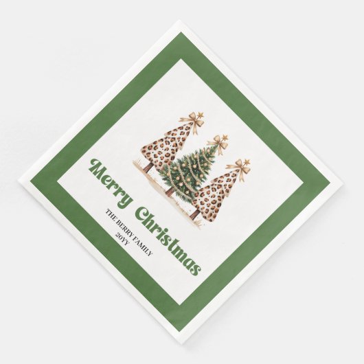 Sparkly Christmas Tree Leopard Print Dinner Napkin (コーナー)