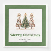 Sparkly Christmas Tree Leopard Print Dinner Napkin (正面)