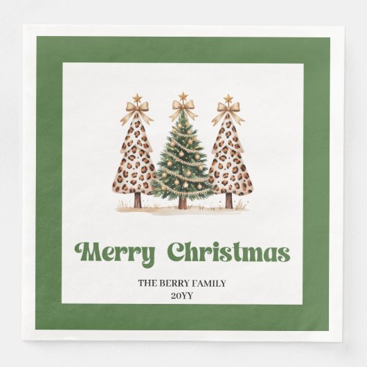 Sparkly Christmas Tree Leopard Print Dinner Napkin (正面)