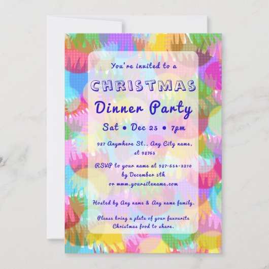 Sparkly Colorful Simple Christmas Dinner Party 招待状 (正面)
