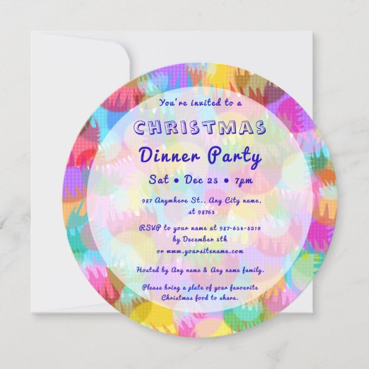 Sparkly Colorful Simple Christmas Dinner Party 招待状 (正面)