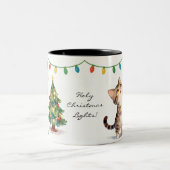 Sparkly-Eyed Christmas Tree Kitten Gift ツートーンマグカップ (中央)