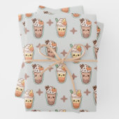 Sparkly Fall Drinks Kawaii Pastel Pattern ラッピングペーパーシート (インサイチュ)