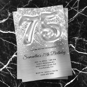 Sparkly Glittery Silver Glam 75th Birthday 招待状