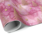 Sparkly Gold Holiday Tree on Pink ラッピングペーパー (ロールコーナー)