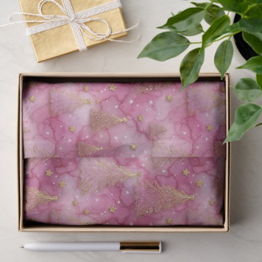 Sparkly Gold Holiday Tree on Pink 薄葉紙 (ギフト)