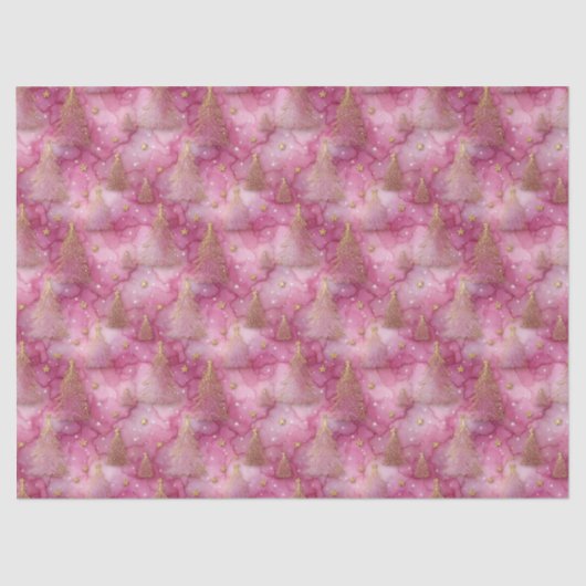 Sparkly Gold Holiday Tree on Pink 薄葉紙 (正面)