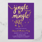 Sparkly Gold Purple Jingle Mingle Cocktail Doodles 箔招待状 (正面)