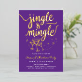 Sparkly Gold Purple Jingle Mingle Cocktail Doodles 箔招待状 (立ち正面)