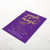 Sparkly Gold Purple Jingle Mingle Cocktail Doodles 箔招待状 (回転した状態)