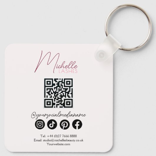 Sparkly Lashes Pink Glitter Confetti Makeup QR キーホルダー (裏面)